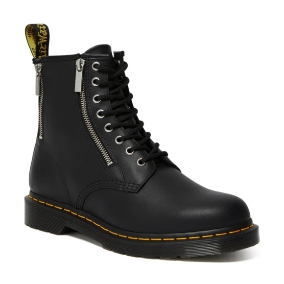 Dr. Martens Shoes - DR.MARTENS ZIP NAPPA 1460 BLACK Combat Moto boots, US Mens 4,US Women's 5